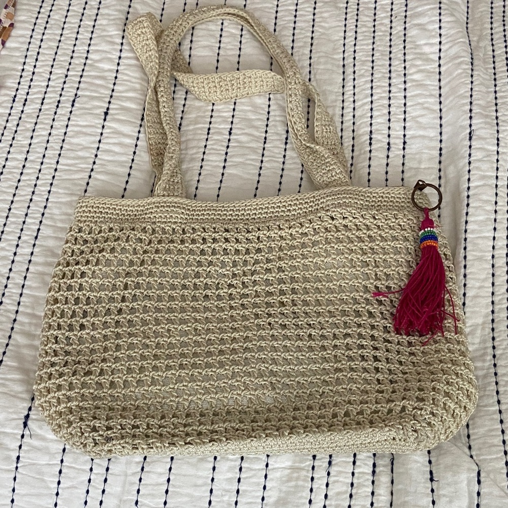 Beige Crochet Tote Bag